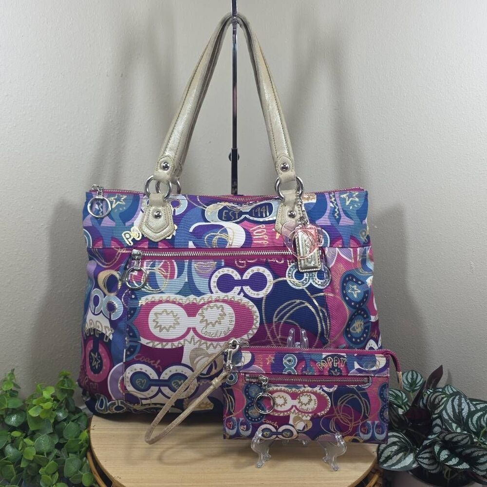 Coach Poppy Pop C Glam Tote Bag & Matching Wallet Set - Style 18342 (Serial: D11